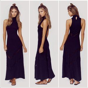 Stillwater The Brand Victorian Turtleneck Sleeveless Lace Inset Maxi Dress